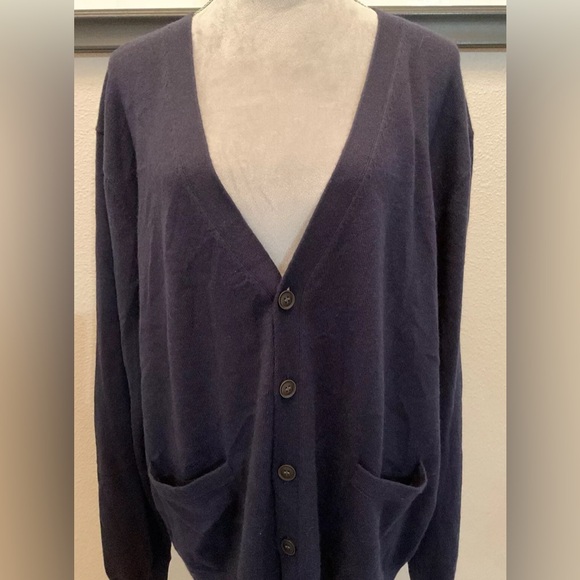 KALLSPIN Cardigan Mens Large Cashmere Wool Blend Sweater Navy - Picture 3 of 6